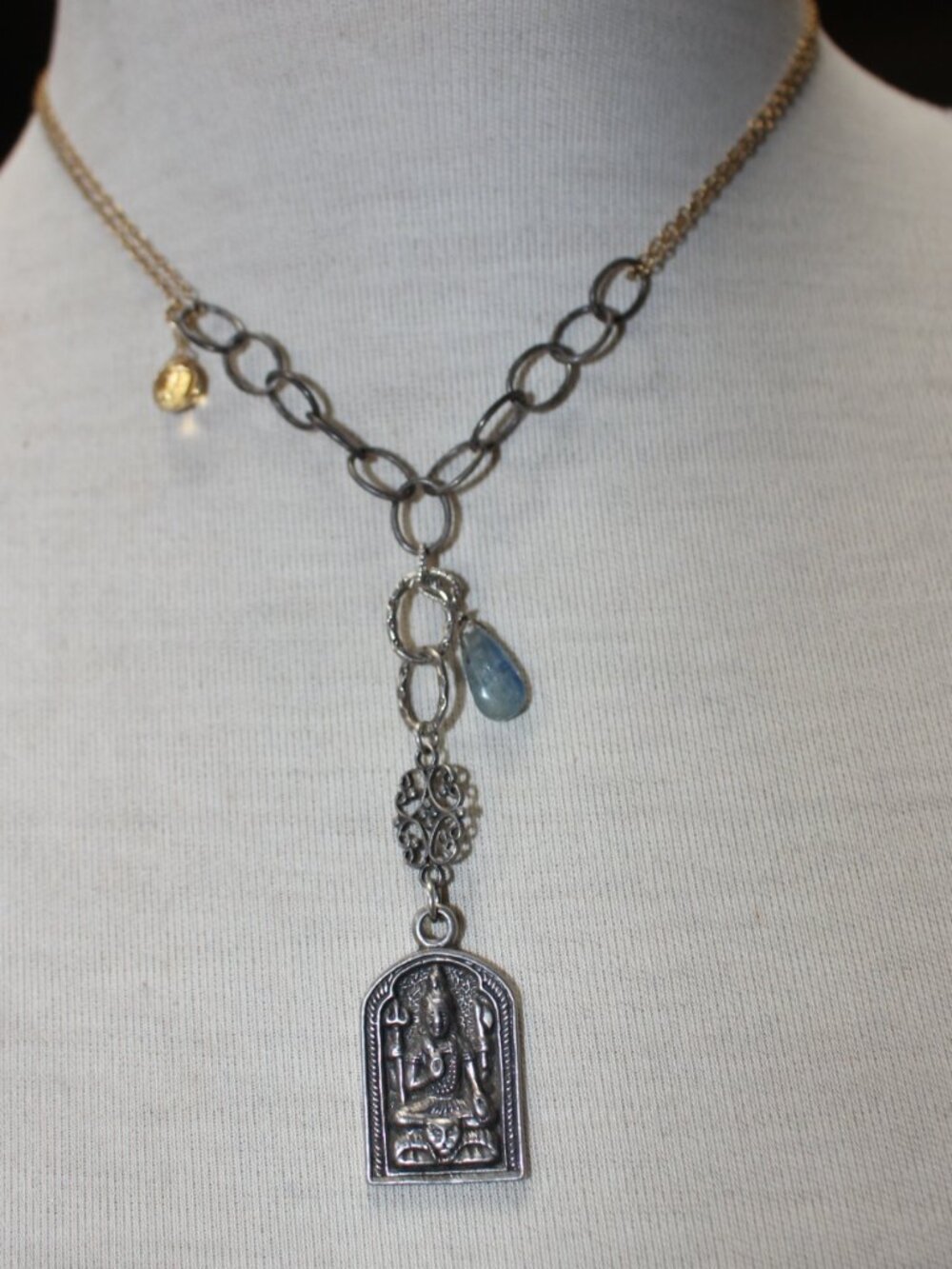Lord Shiva Ohm Pendant Necklace Citrine & Celestine Drop Artisan Made